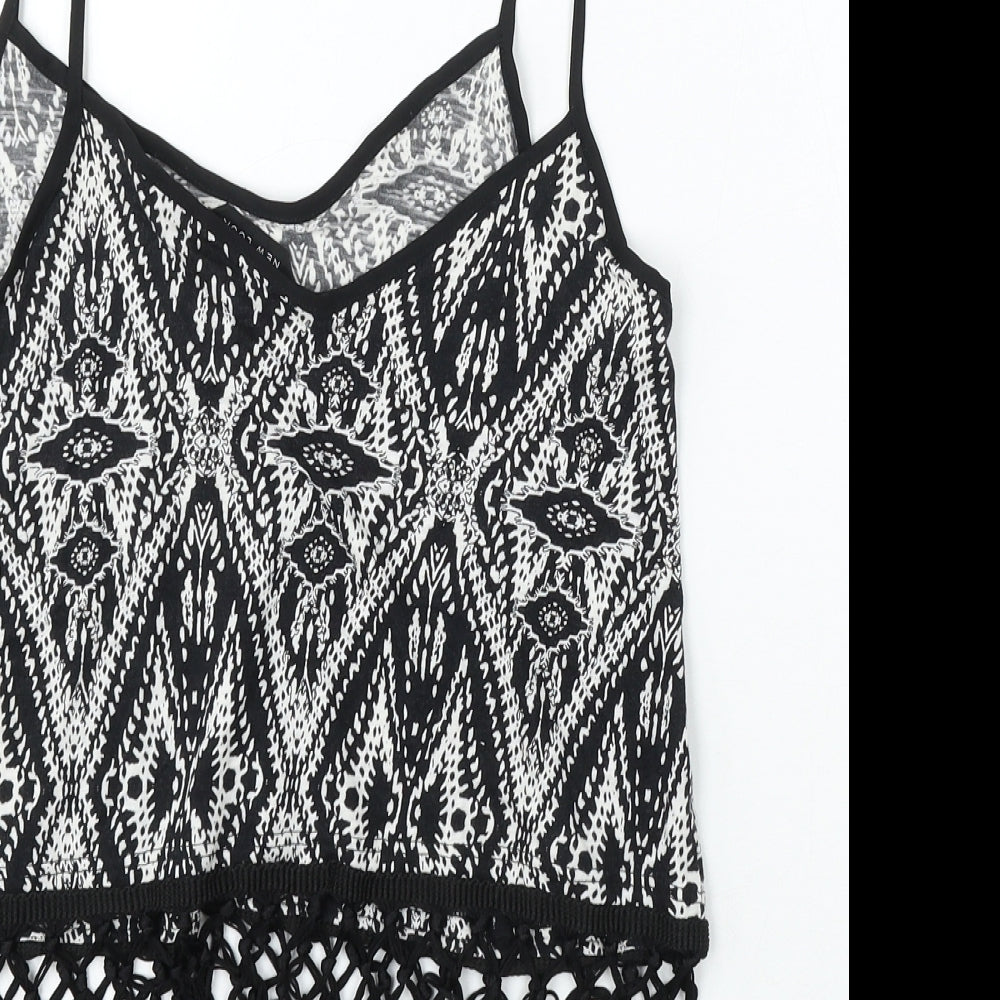 New Look Womens Black Geometric Cotton Basic Tank Size 12 Round Neck