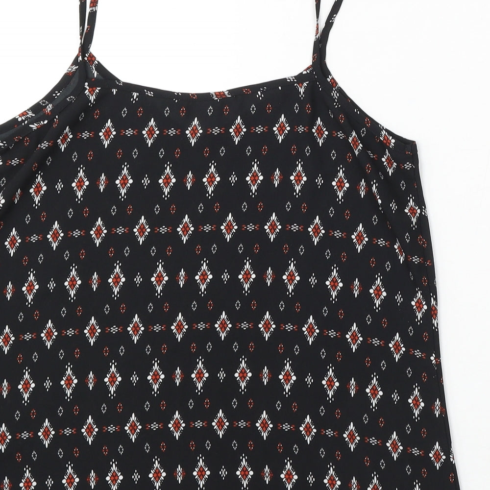 New Look Womens Black Geometric Polyester Basic Blouse Size 10 V-Neck