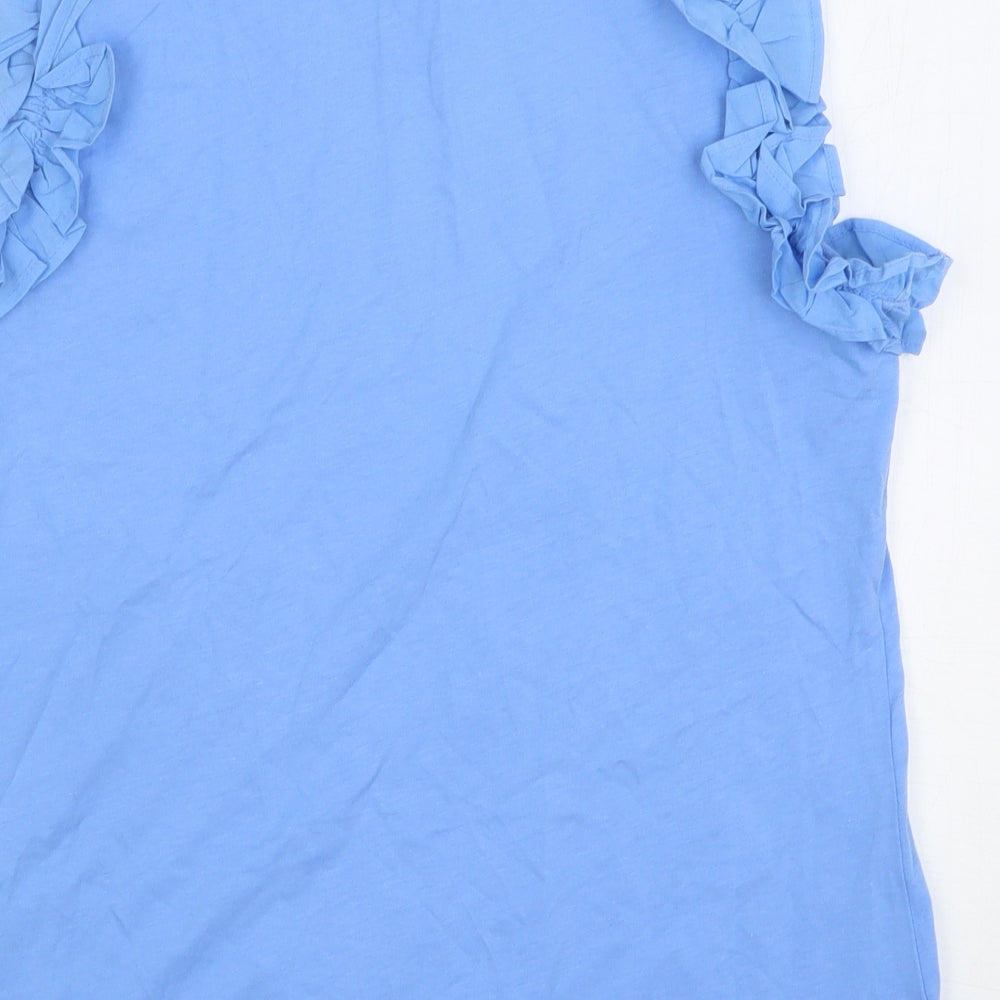 Savida Womens Blue Cotton Basic Tank Size L Round Neck