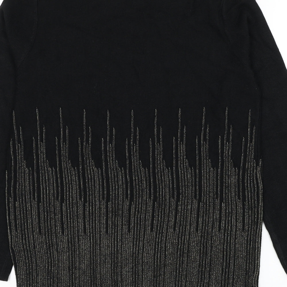 Intuition Womens Black Round Neck Geometric Acrylic Pullover Jumper Size 12