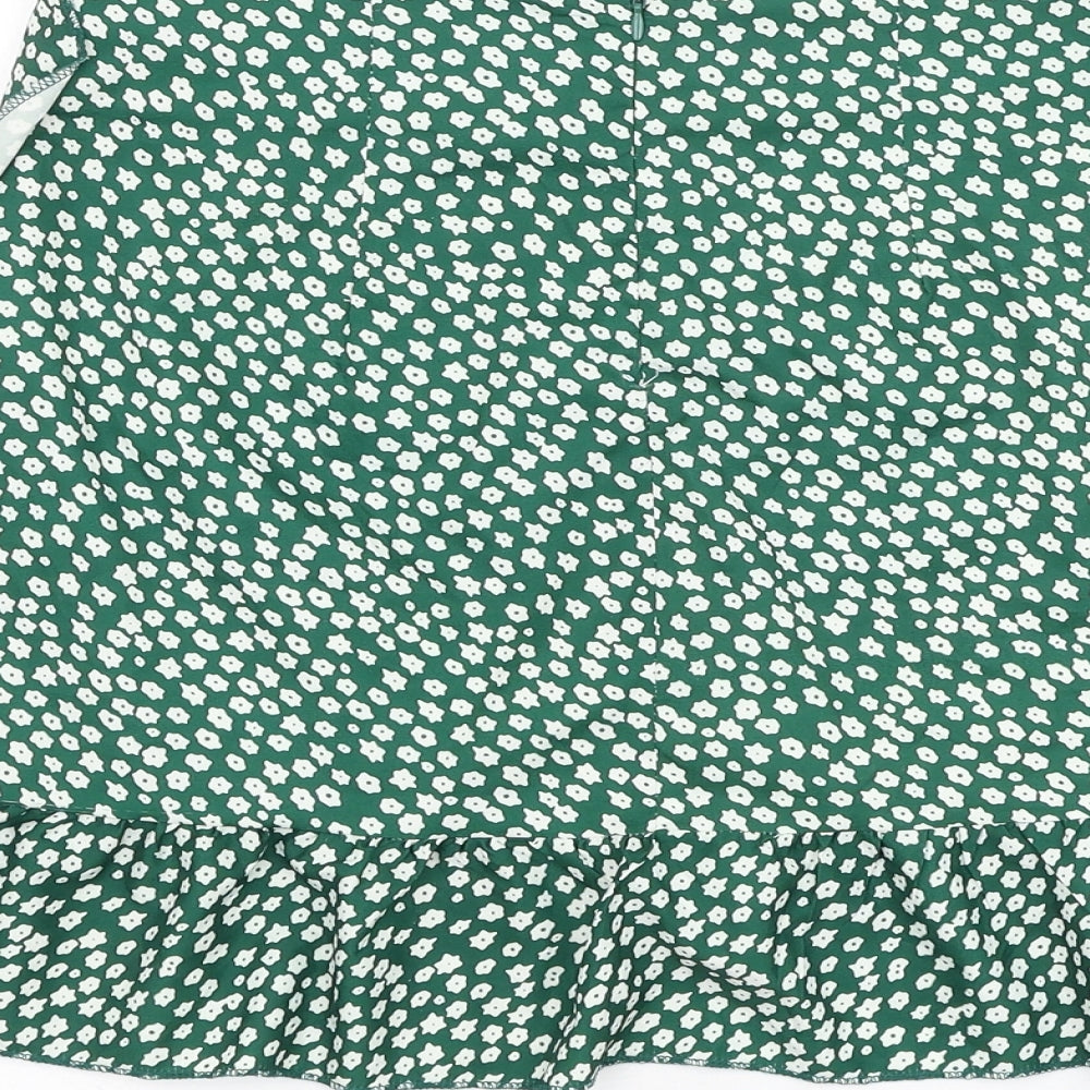 Preworn Womens Green Floral Polyester Skater Skirt Size 30 in Zip