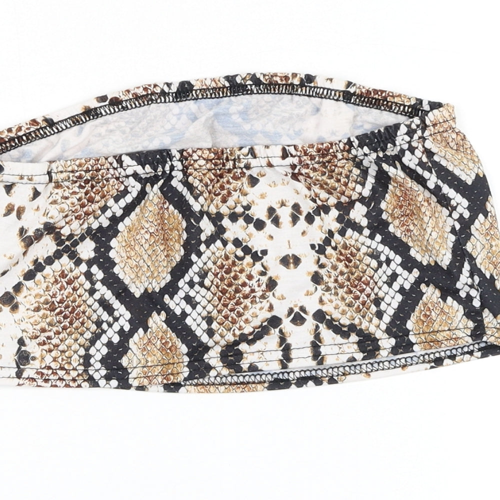 PRETTYLITTLETHING Womens Brown Animal Print Polyester Cropped Tank Size 10 Off the Shoulder - Snake Print