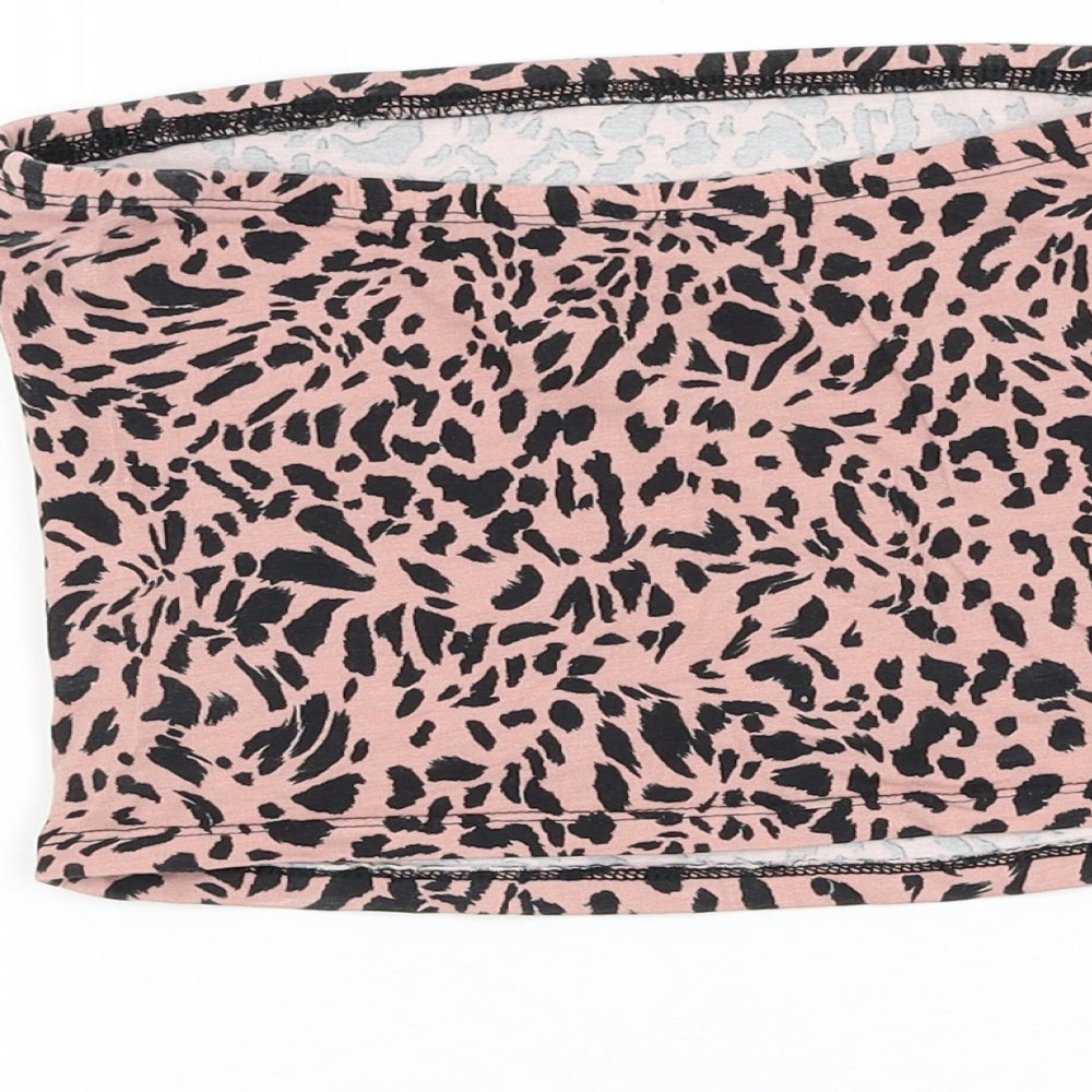 New Look Womens Pink Animal Print Cotton Cropped Tank Size S Off the Shoulder