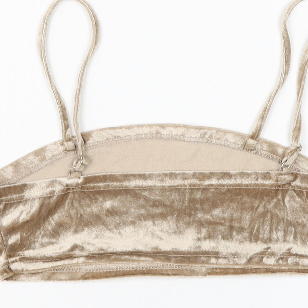 PRETTYLITTLETHING Womens Gold Polyester Cropped Tank Size 8 Square Neck