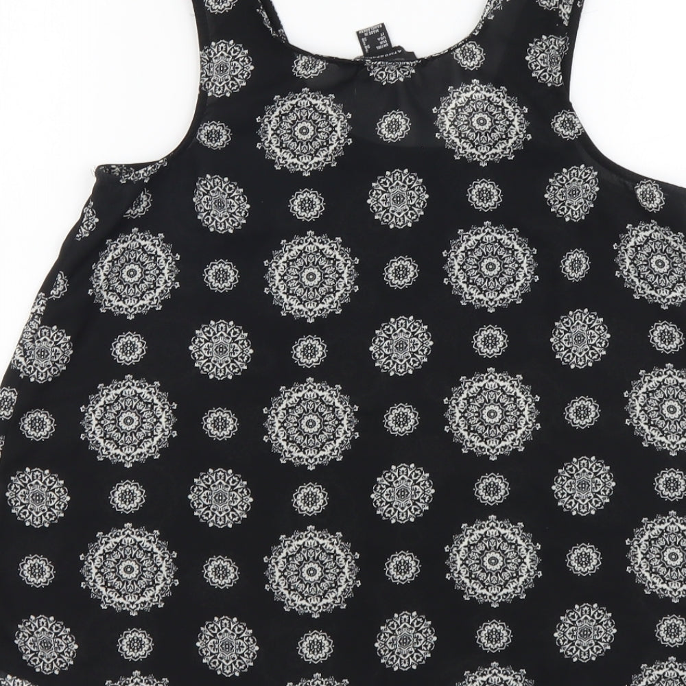 Atmosphere Womens Black Geometric Polyester Basic Tank Size 6 Round Neck
