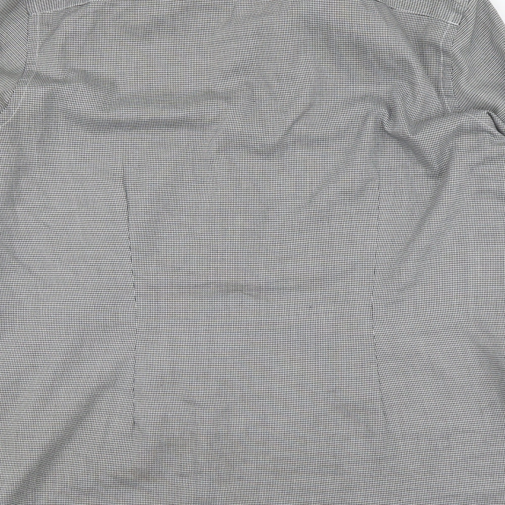 NEXT Mens Black Herringbone Polyester Button-Up Size 17 Collared Button