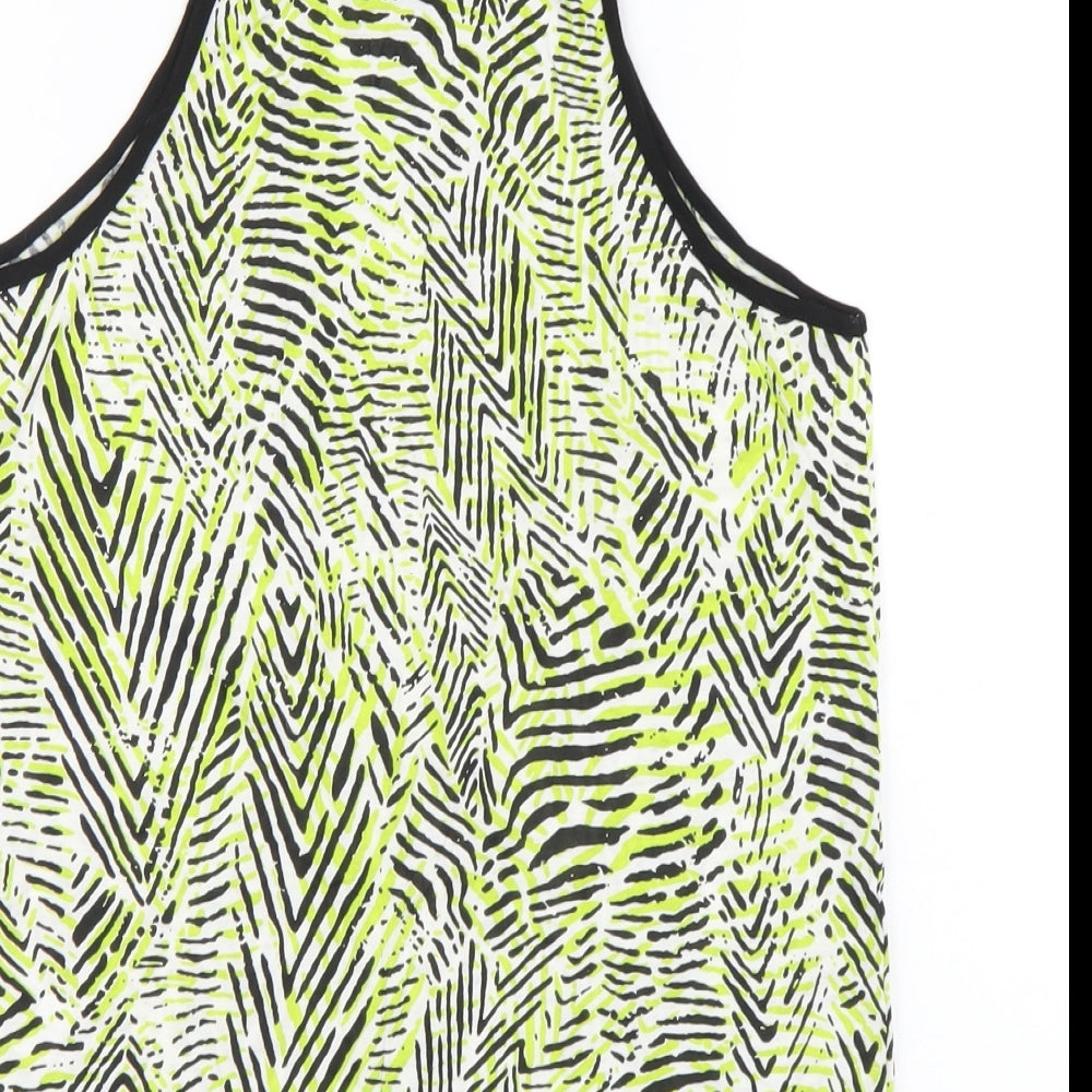 New Look Womens Green Geometric Cotton Basic Tank Size 8 Round Neck