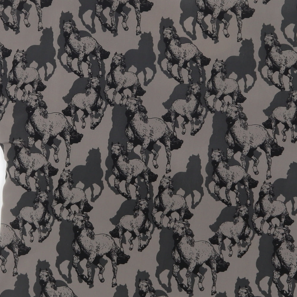 VERO MODA Womens Grey Geometric Polyester Basic Blouse Size XS Round Neck - Horses
