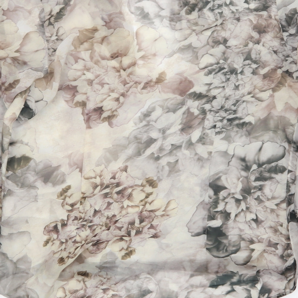 H&M Womens Grey Floral Polyester Basic Blouse Size 6 V-Neck