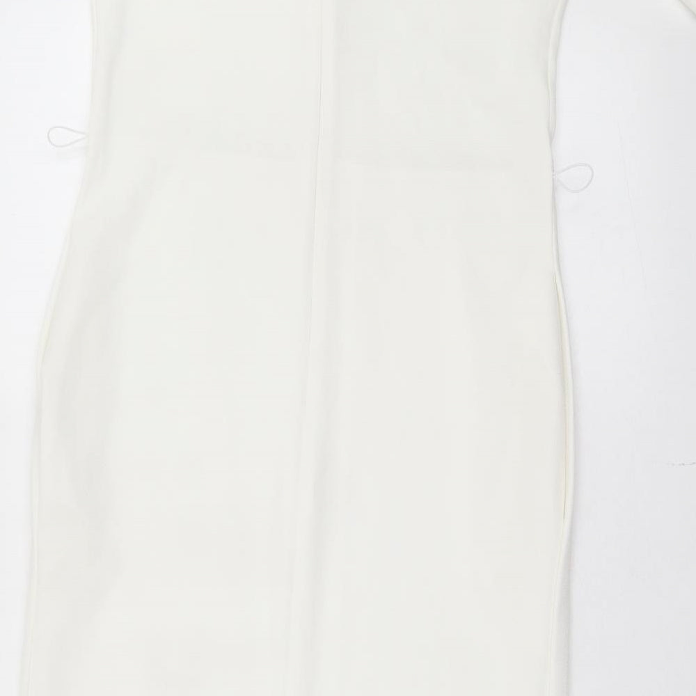 Marks & Spencer Womens White Polyester A-Line Size 8 V-Neck Zip