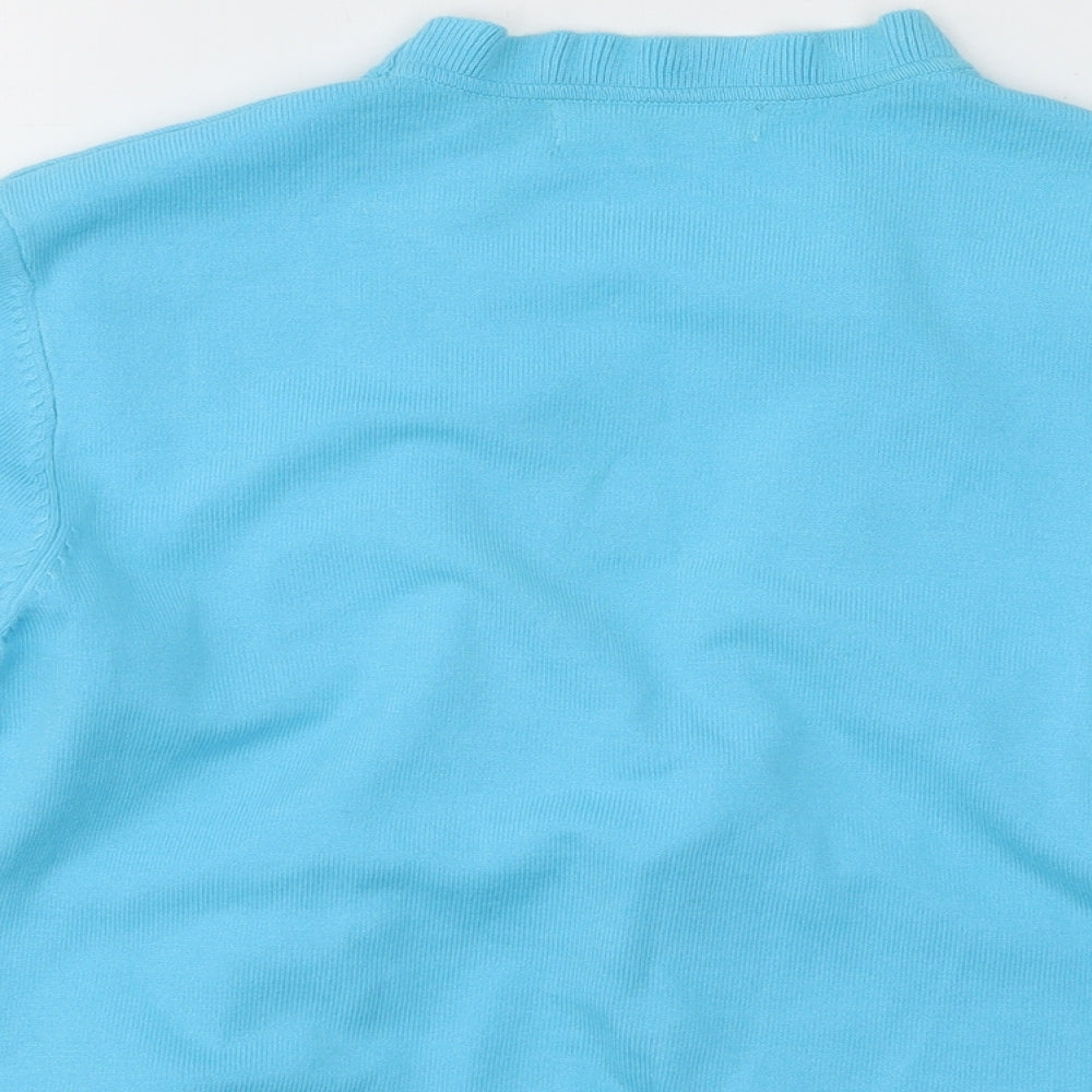 Tina Taylor Womens Blue V-Neck Cotton Cardigan Jumper Size S - Lettuce Edging