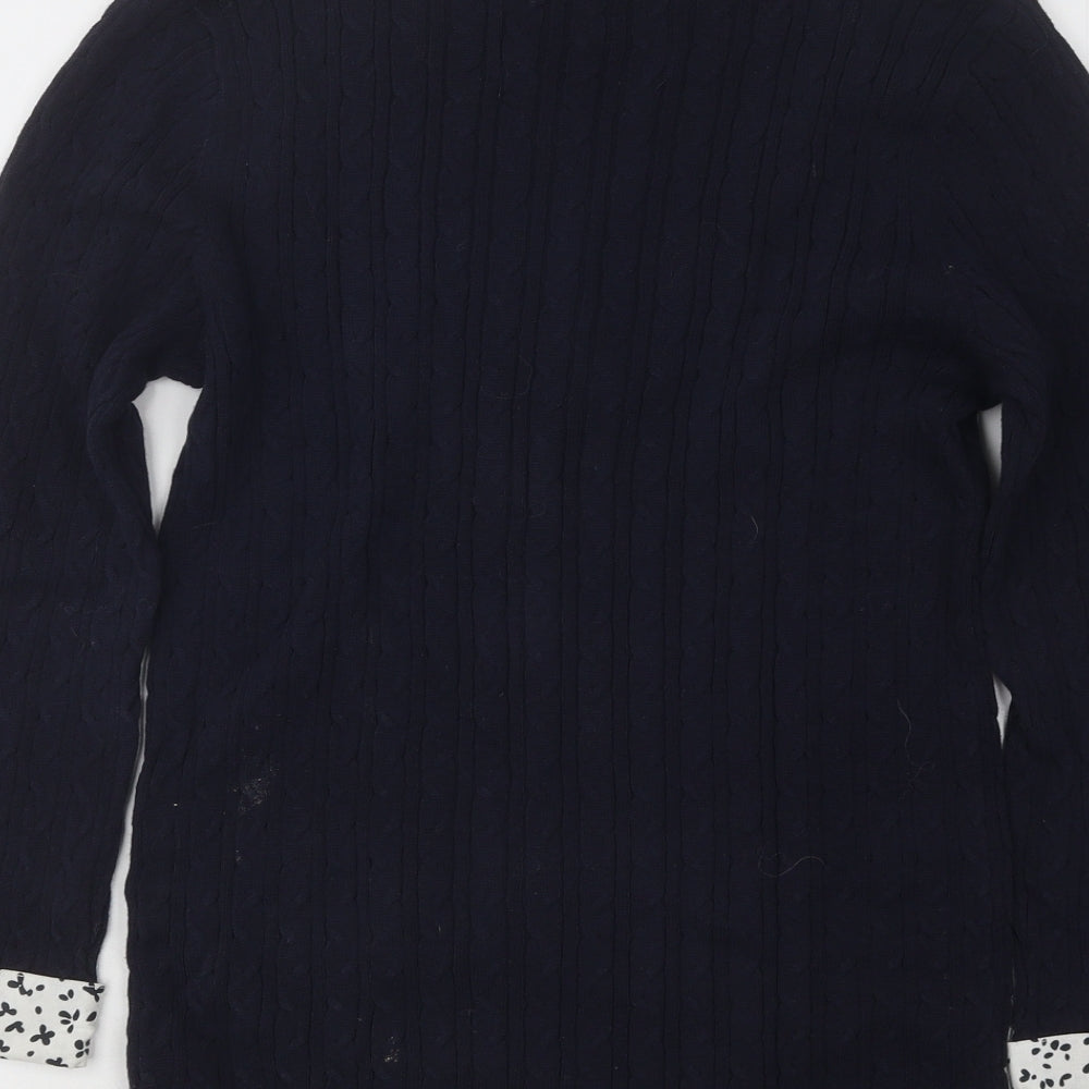 Maine Womens Blue Collared Geometric Cotton Pullover Jumper Size 10