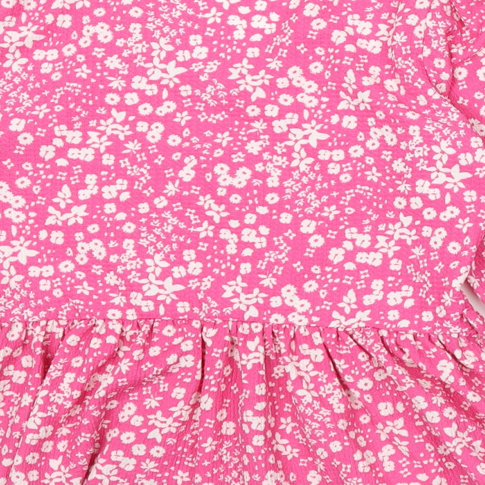 Pep&Co Womens Pink Floral Viscose Basic Blouse Size 12 V-Neck