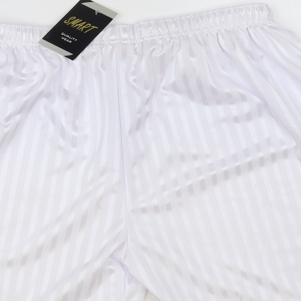Smart Womens White Striped Polyester Sweat Shorts Size XL L6 in Regular Drawstring