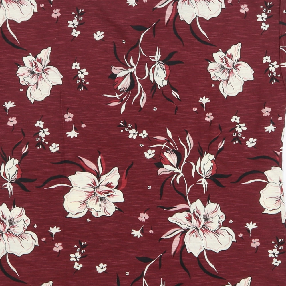 Part Two Womens Red Floral Cotton Basic Blouse Size XS V-Neck