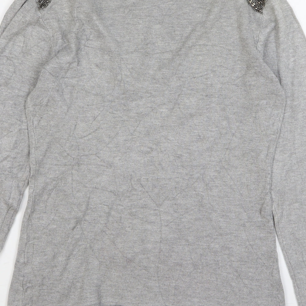 D.D. Style Womens Grey V-Neck Viscose Pullover Jumper Size L