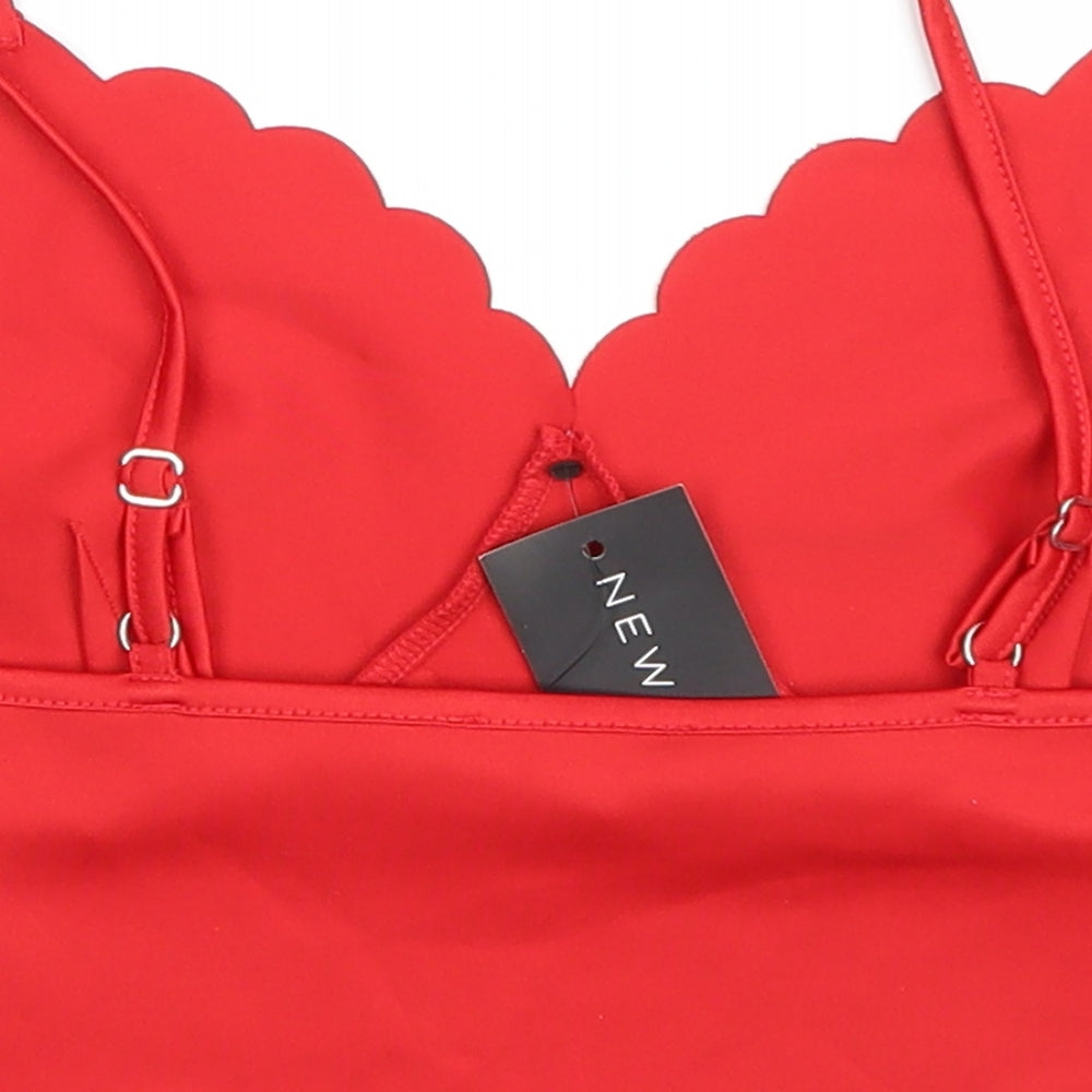 New Look Womens Red Polyester Cropped Tank Size 10 Sweetheart - Scalloped Edging