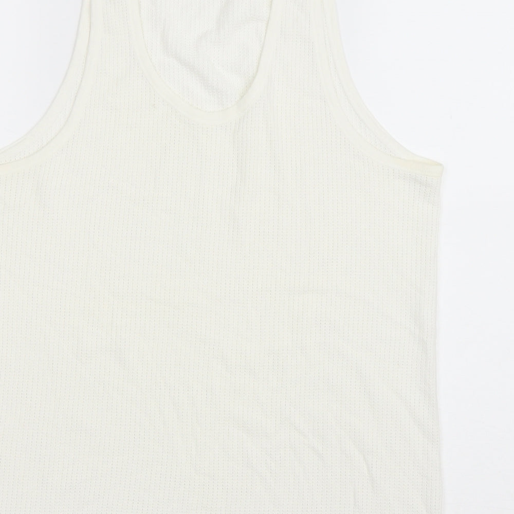 Marks & Spencer Mens Ivory Cotton T-Shirt Size L Round Neck