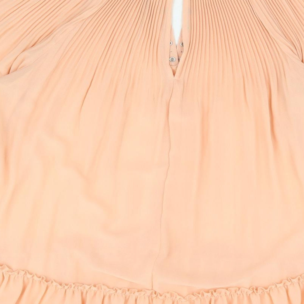 River Island Womens Orange Polyester A-Line Size 14 Crew Neck Button