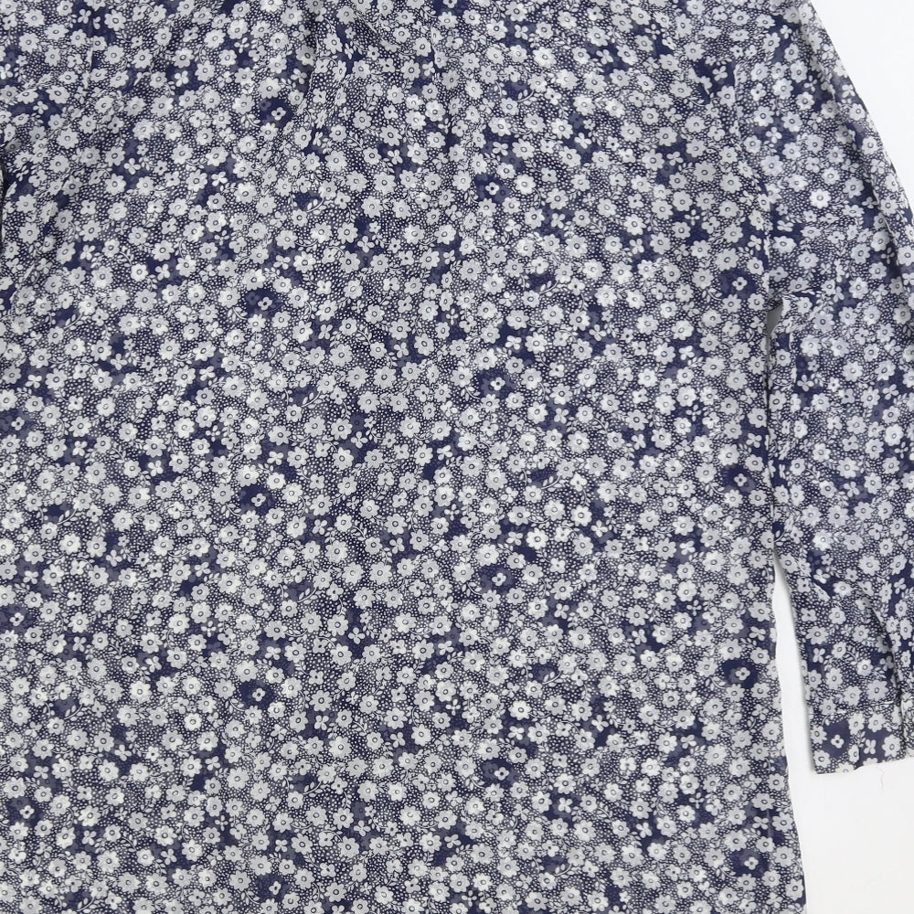 Atmosphere Womens Blue Floral Polyester Basic Button-Up Size 14 Collared
