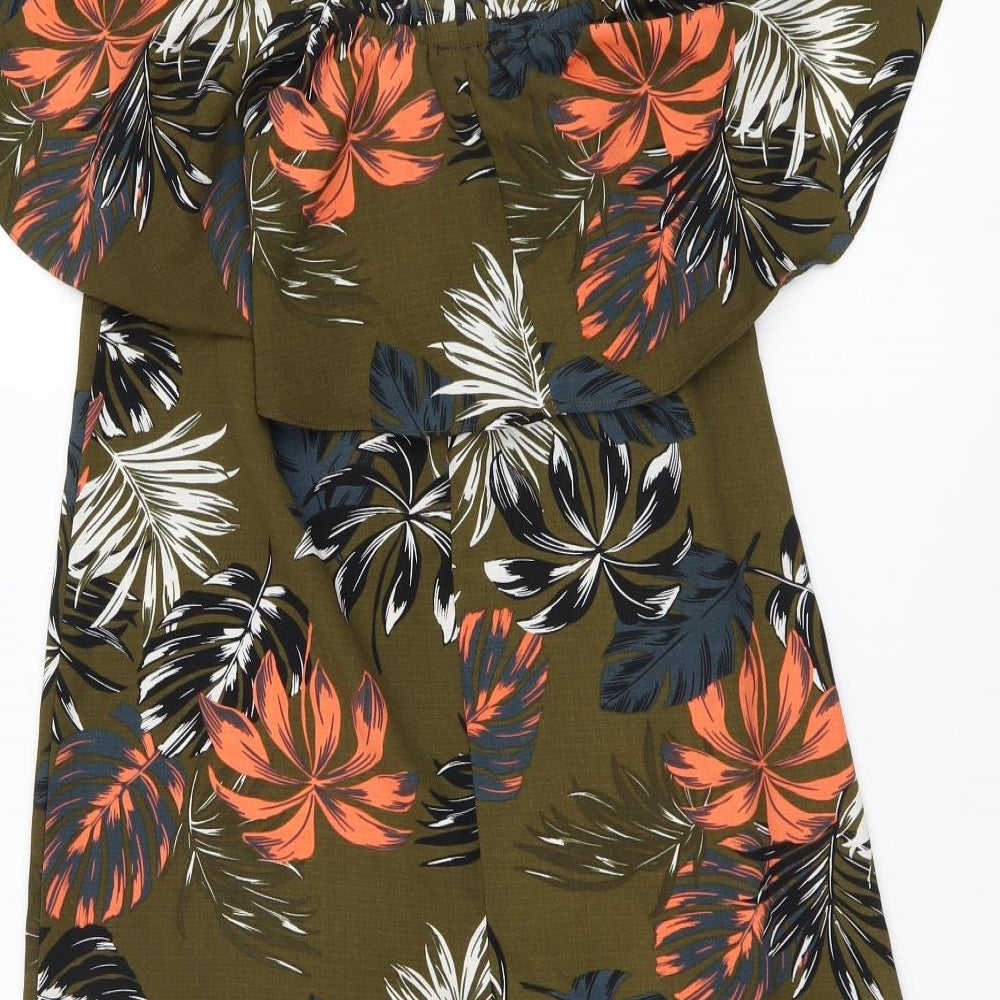 Peacocks Womens Green Floral Polyester A-Line Size 8 Square Neck Pullover