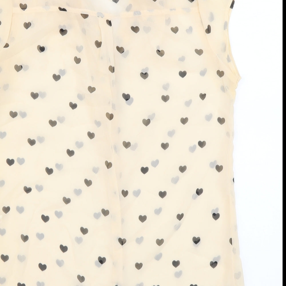 Atmosphere Womens Beige Geometric Polyester Basic Button-Up Size 12 Collared - Hearts pattern
