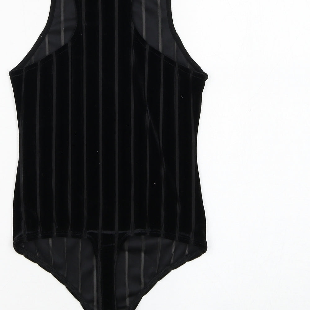 COLLUSION Womens Black Striped Polyester Bodysuit One-Piece Size 8 Snap