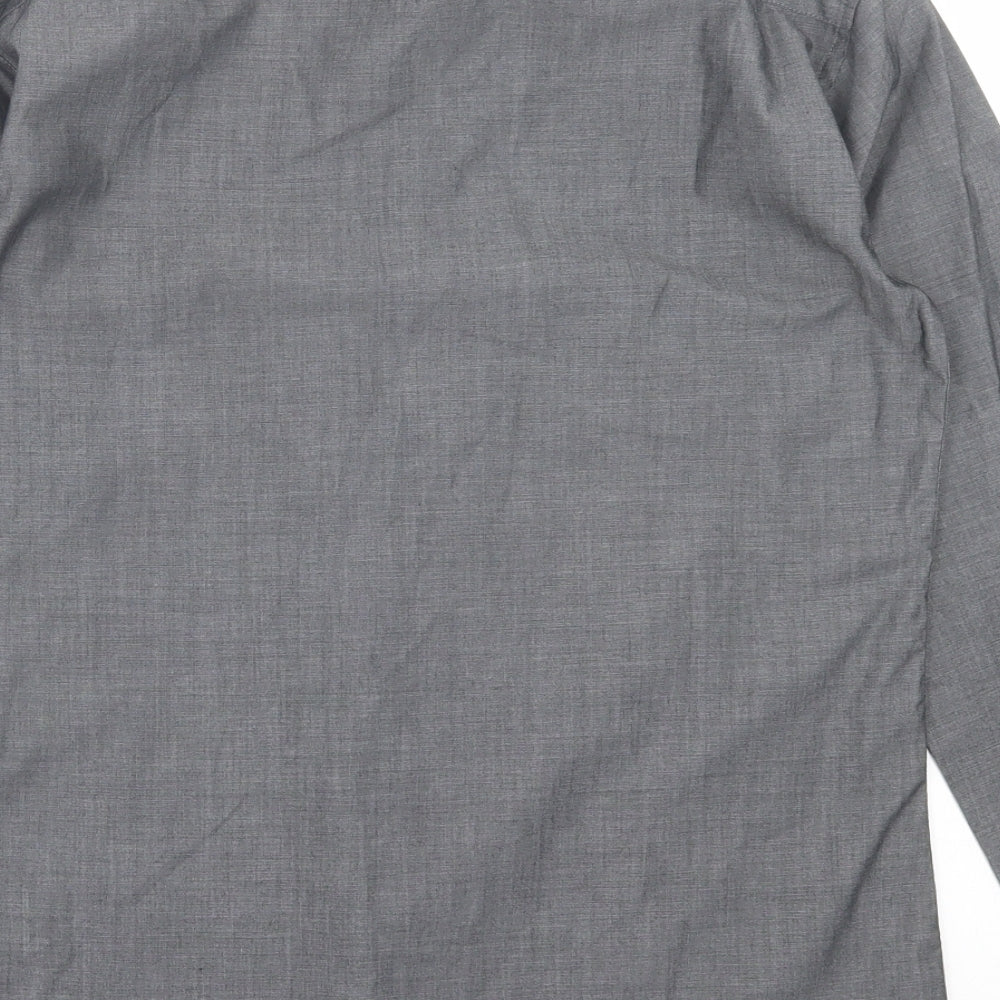 Cedarwood State Mens Grey Polyester Button-Up Size 14.5 Collared Button