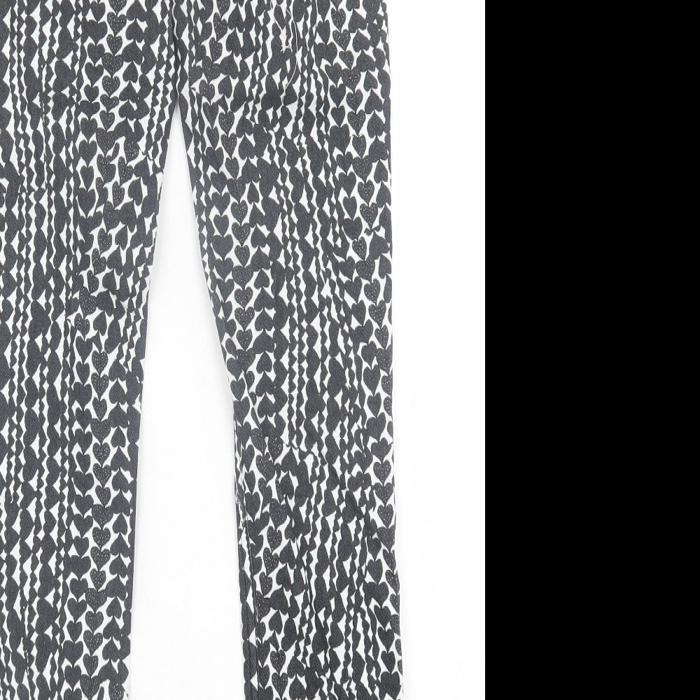 H&M Womens Black Geometric Cotton Jegging Trousers Size 10 L30 in Regular