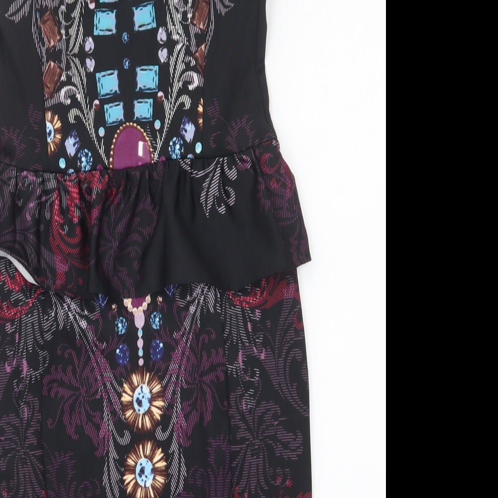 Red Herring Womens Black Geometric Polyester Bodycon Size 8 V-Neck Pullover