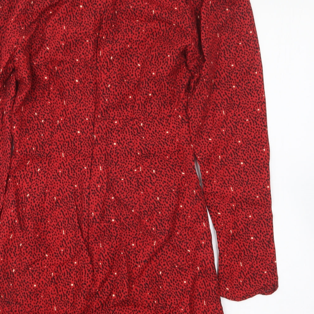 Zara Womens Red Lyocell Mini Size XS V-Neck Zip
