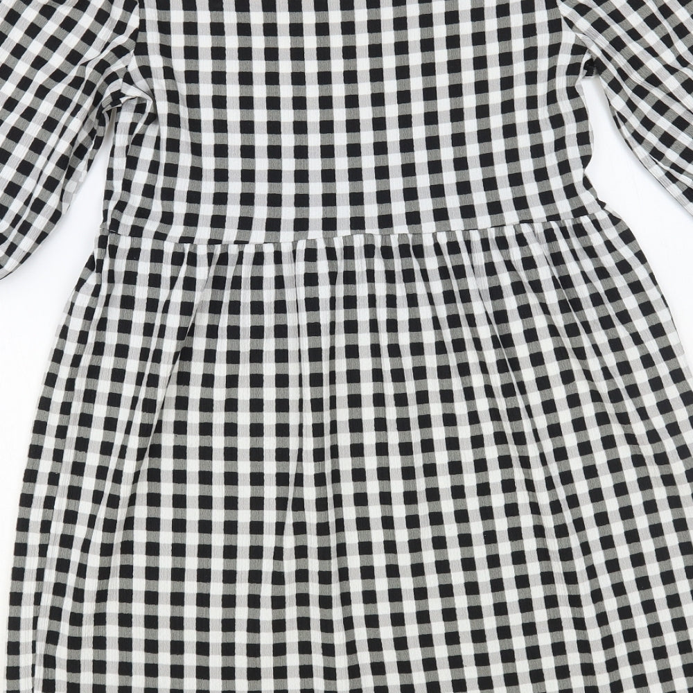 New Look Womens Black Check A-Line Size 4 Crew Neck Pullover
