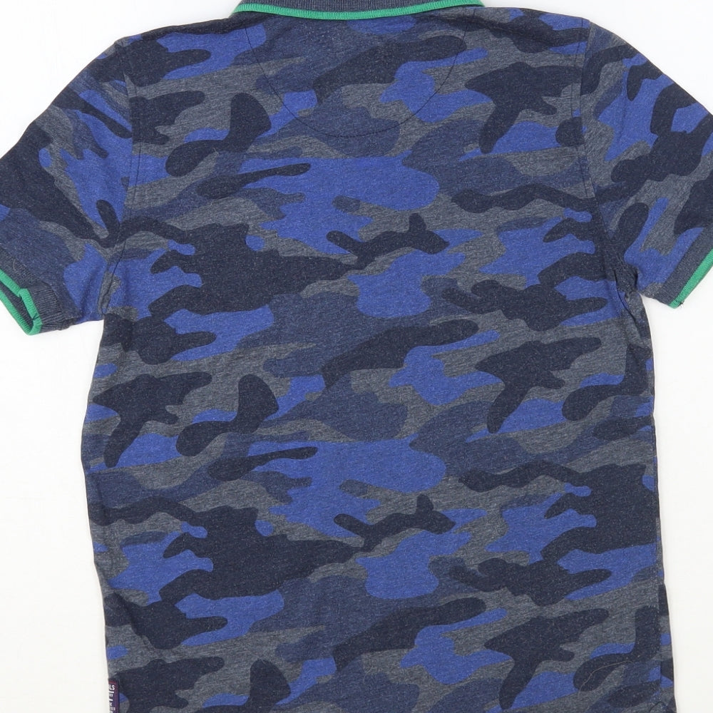 F&F Boys Blue Camouflage Polyester Pullover Polo Size 8-9 Years Collared Button