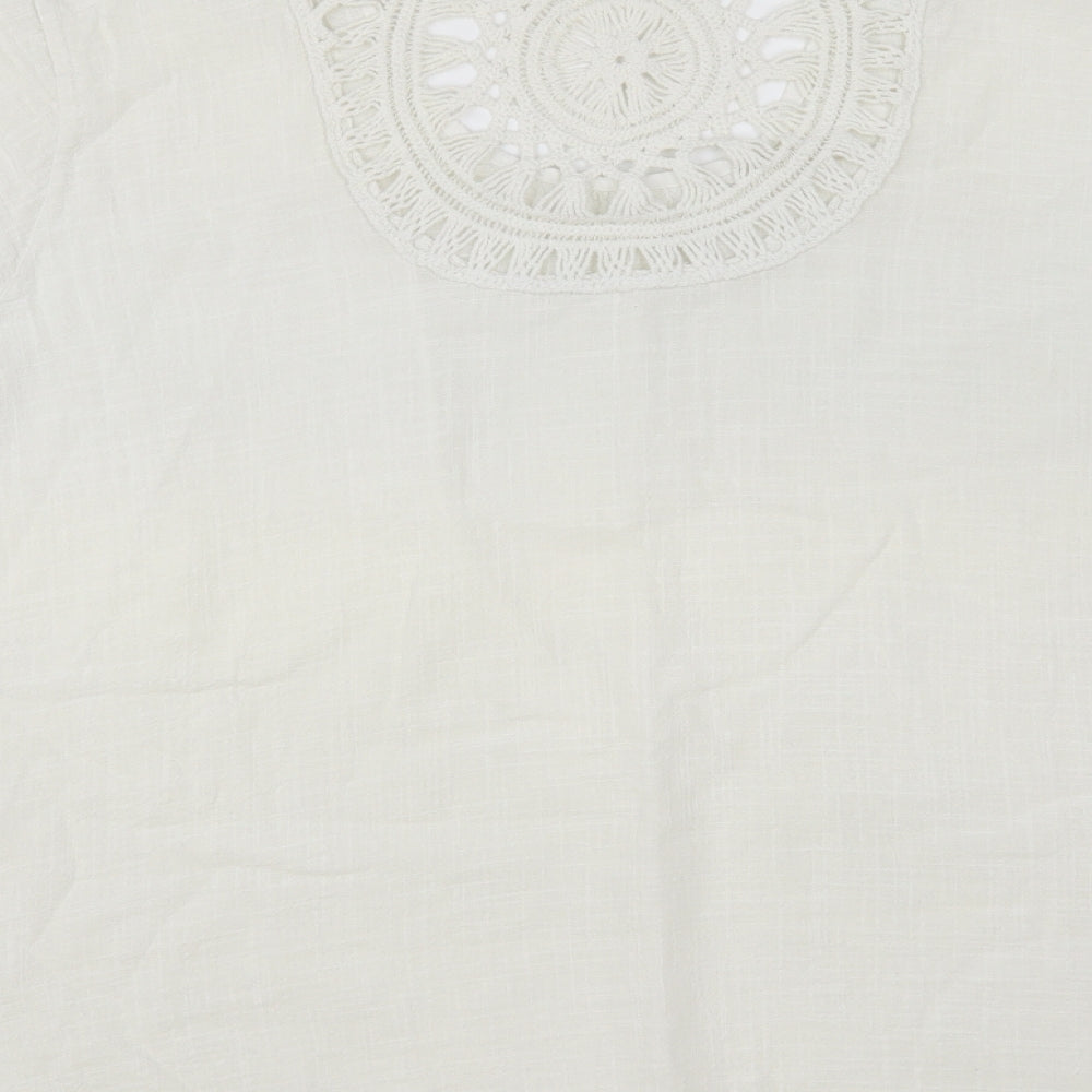 Preworn Womens White Cotton Basic Blouse Size L Scoop Neck