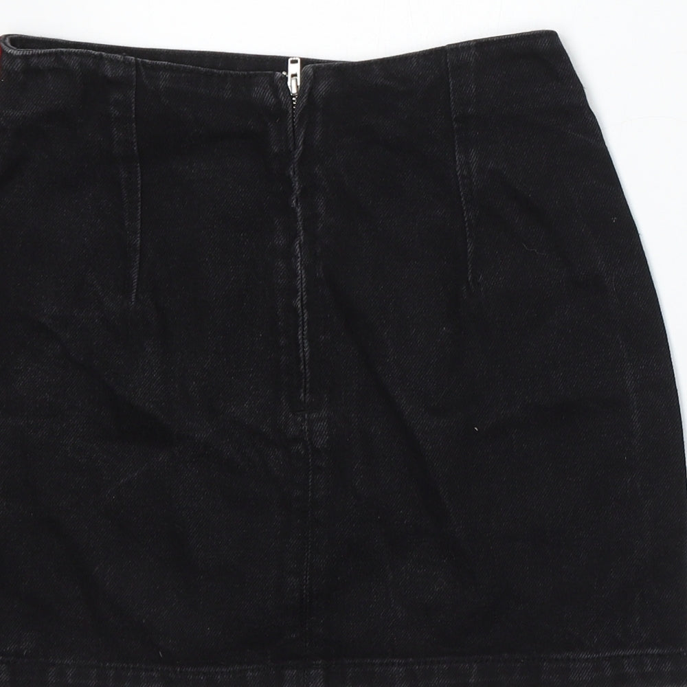 Topshop Womens Black Striped Cotton A-Line Skirt Size 8 Zip