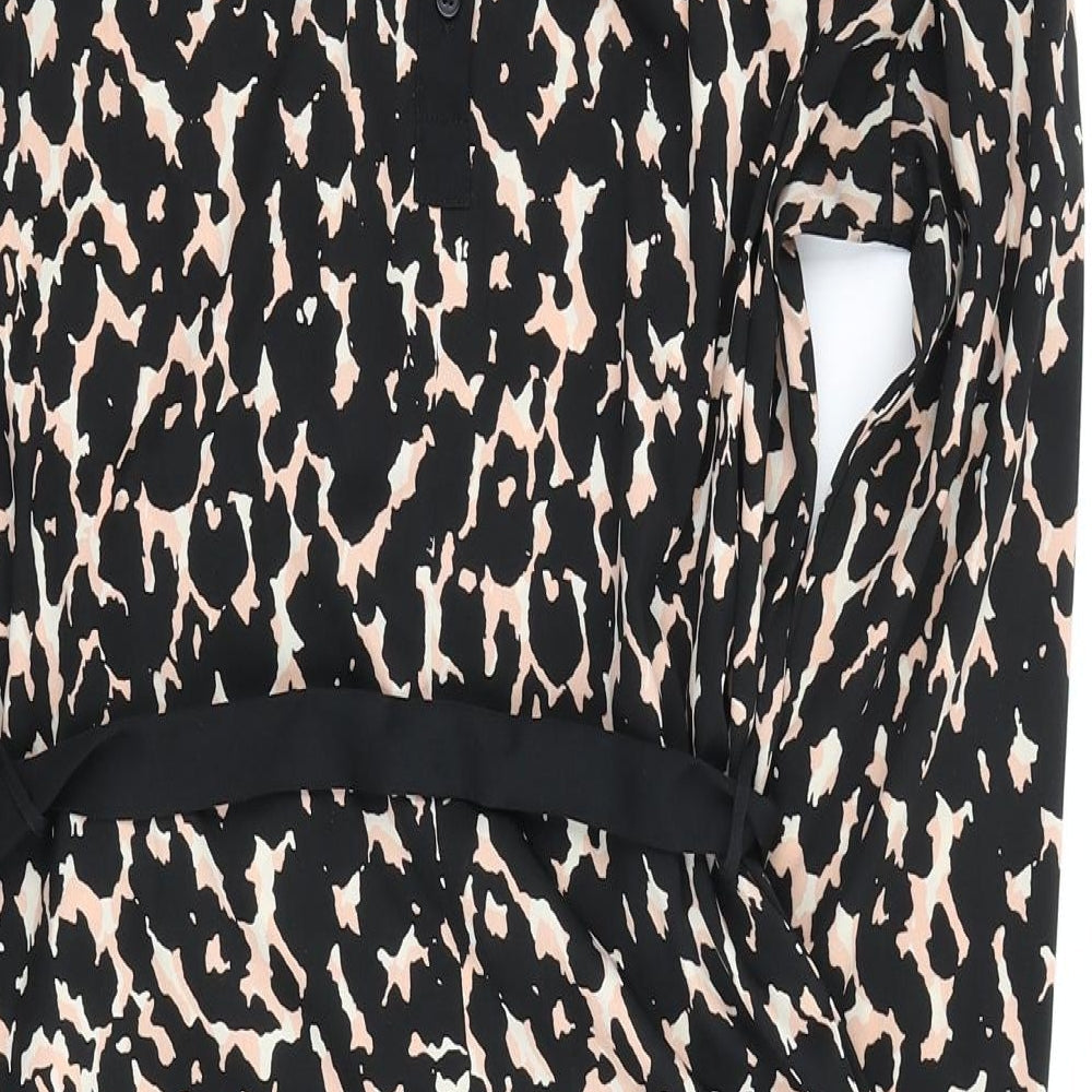 Great Plains Womens Black Animal Print Polyester A-Line Size L Round Neck Button