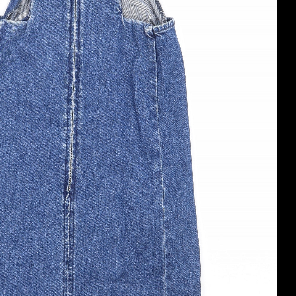 Topshop Womens Blue Cotton Pinafore/Dungaree Dress Size 4 Scoop Neck Zip