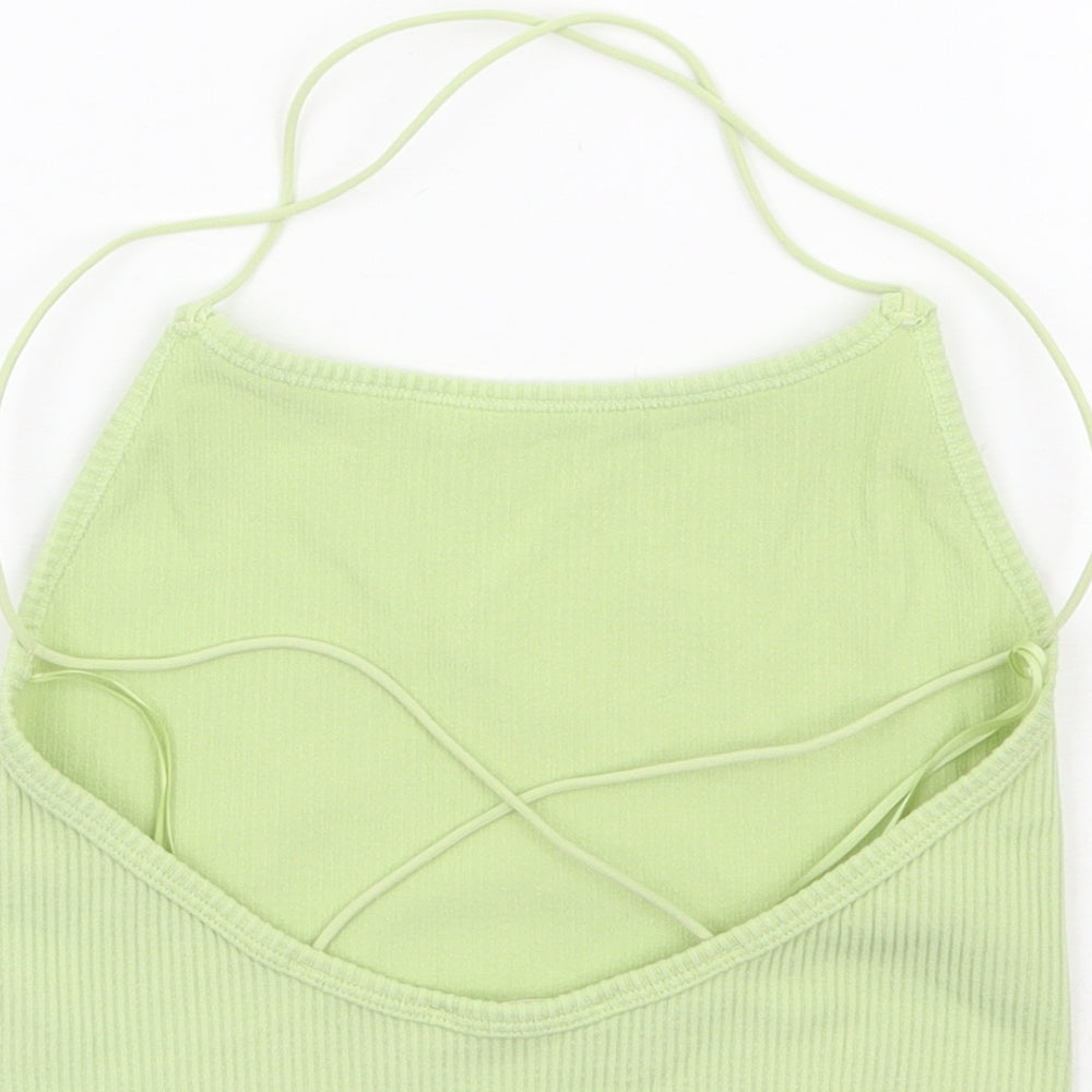 Stradivarius Womens Green Polyamide Camisole Tank Size S Round Neck - Ribbed Cross Back