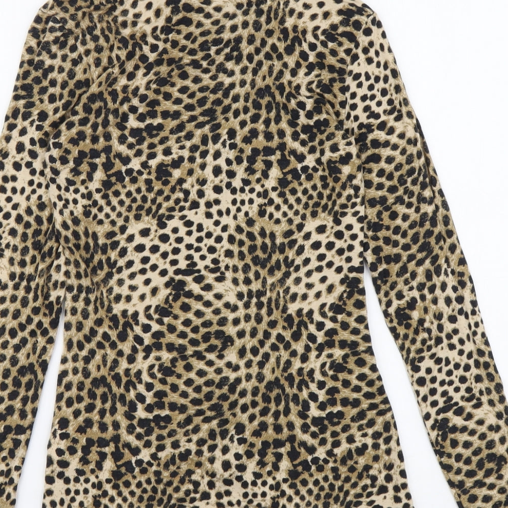 H&M Womens Brown Animal Print Modal Basic Button-Up Size XS Collared