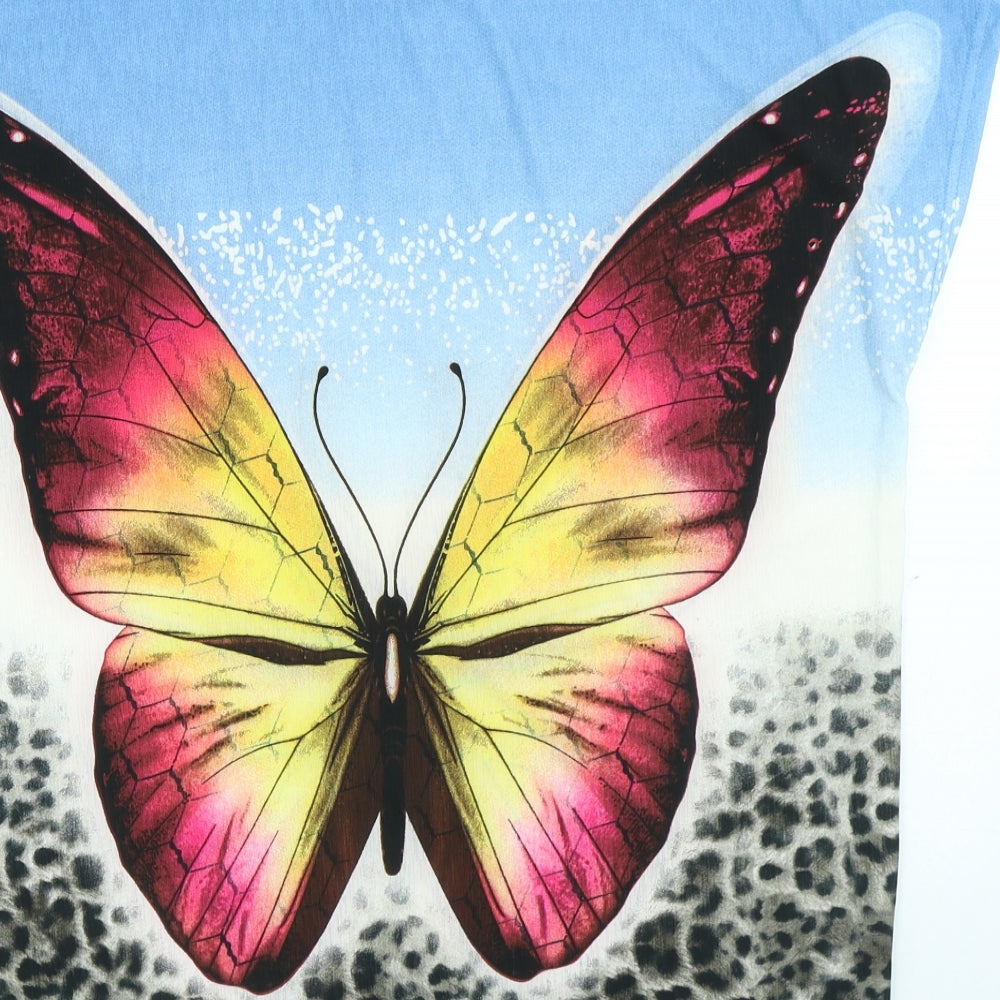 Nutshell Womens Multicoloured Animal Print Polyester Basic T-Shirt Size L Round Neck - Butterfly
