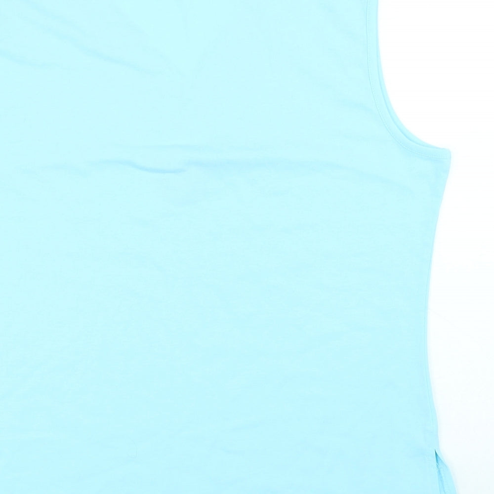 Miss Luna Womens Blue Cotton Basic Tank Size 2XL V-Neck