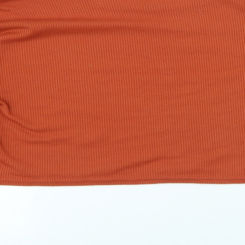 PRETTYLITTLETHING Womens Orange Polyester Basic T-Shirt Size 12 Round Neck - Cropped