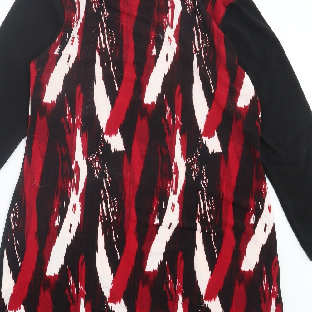Marble Womens Red Geometric Polyester A-Line Size M Roll Neck Pullover