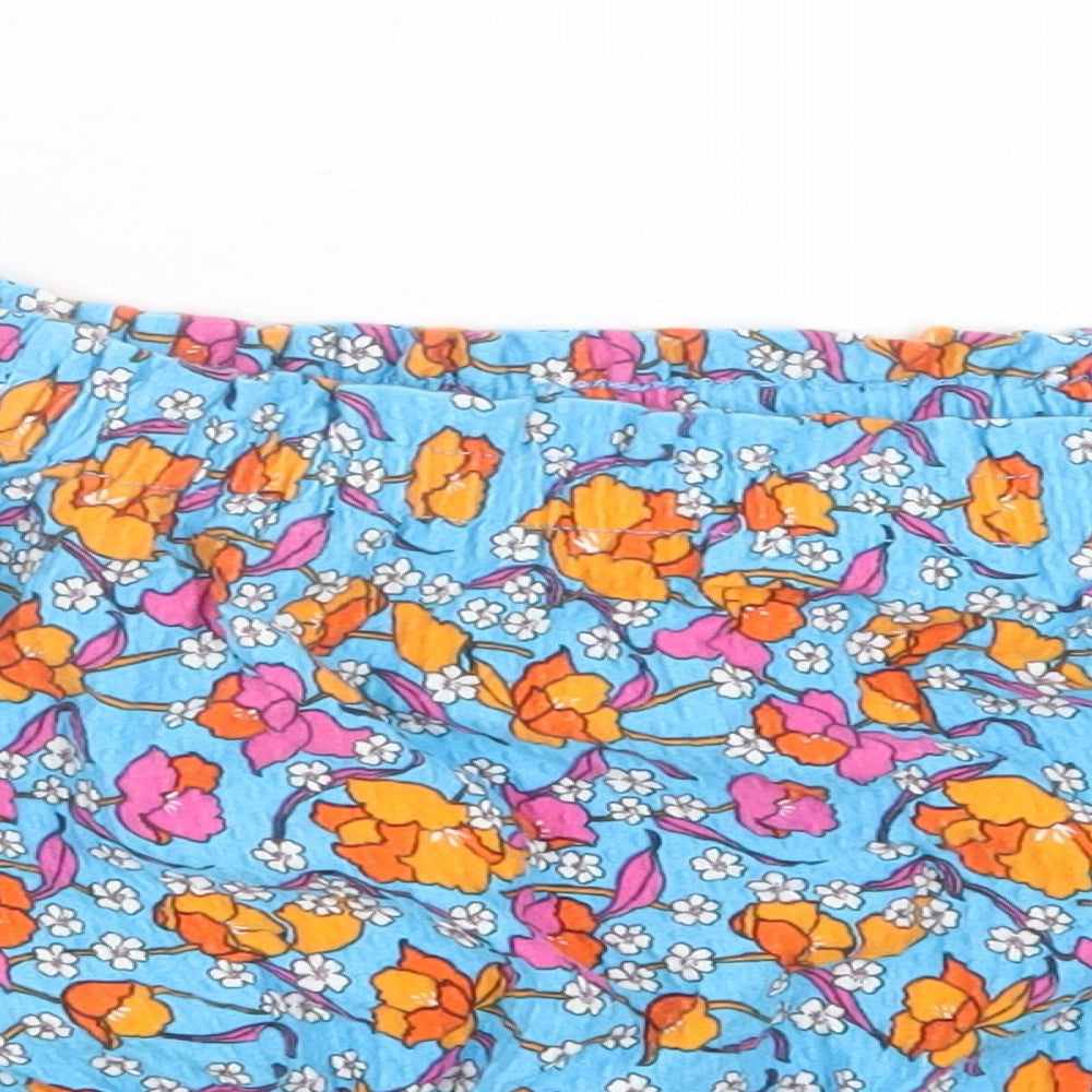 Topshop Womens Blue Floral Cotton Cropped T-Shirt Size 10 Off the Shoulder