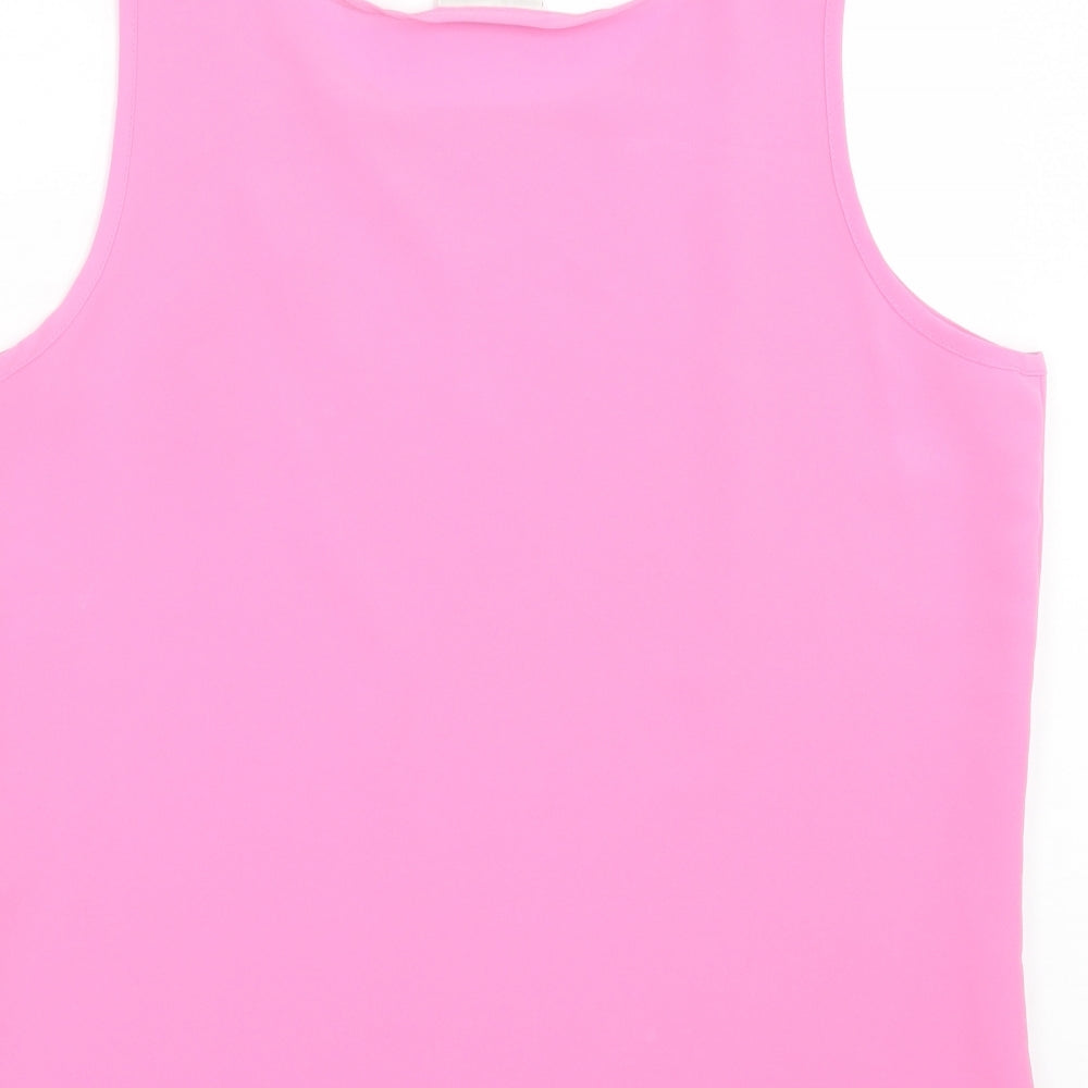 SARA WOMAN Womens Pink Polyester Basic Tank Size 14 Crew Neck