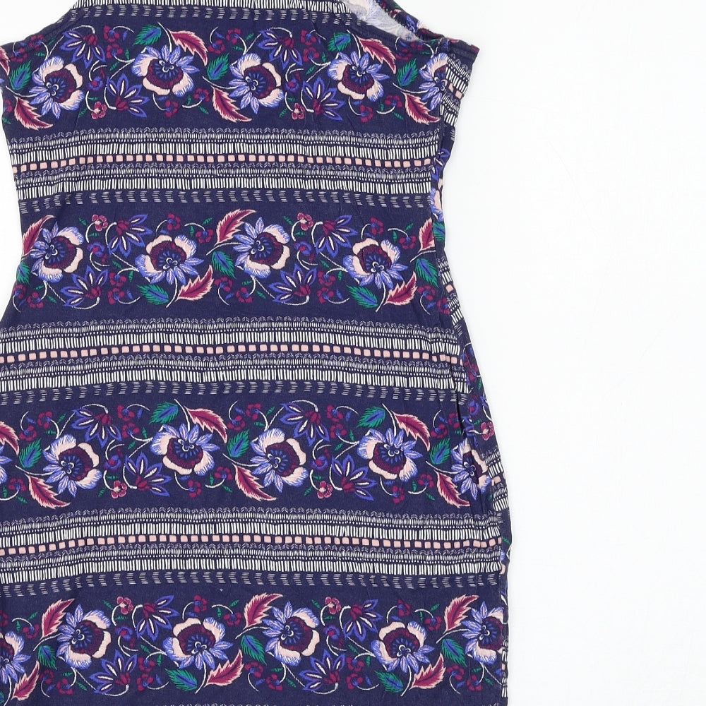 Atmosphere Womens Blue Floral Viscose Basic Tank Size 12 Round Neck