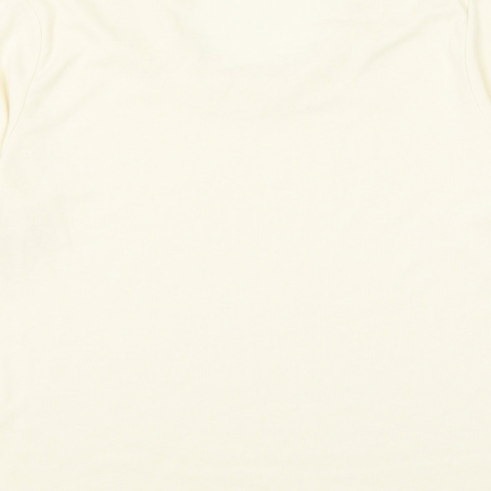 Emreco Womens Ivory Polyester Basic T-Shirt Size 10 Round Neck - Lettuce Hem