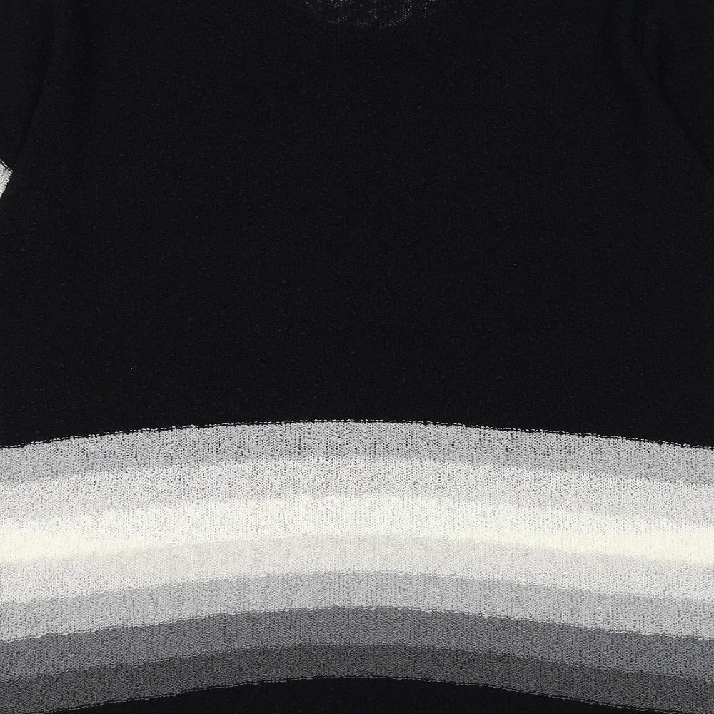 Welyine Womens Black Round Neck Striped Polyester Pullover Jumper Size M