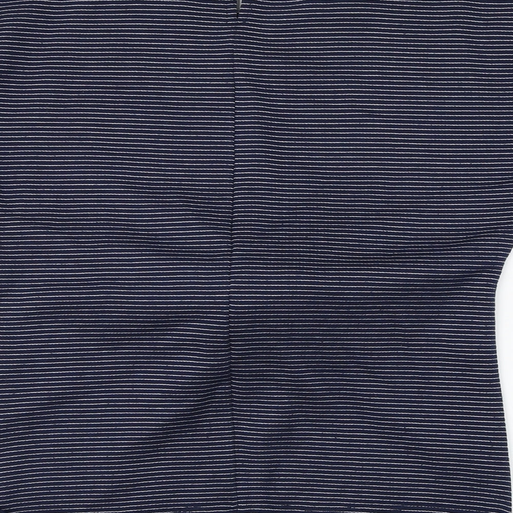 Savida Womens Blue Striped Polyester Basic T-Shirt Size M Round Neck - Knot Front