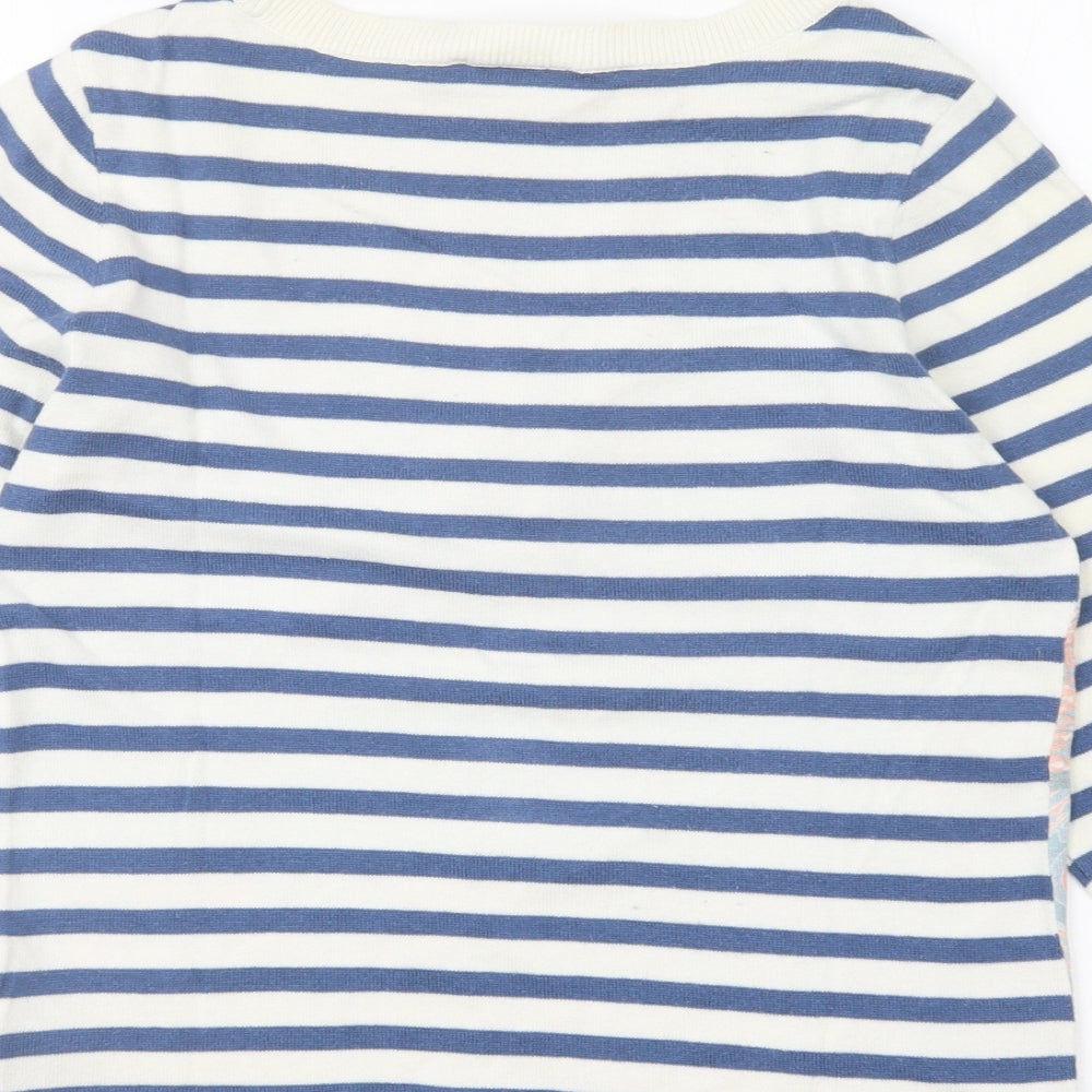 Oui Womens Multicoloured Round Neck Striped Cotton Pullover Jumper Size 10